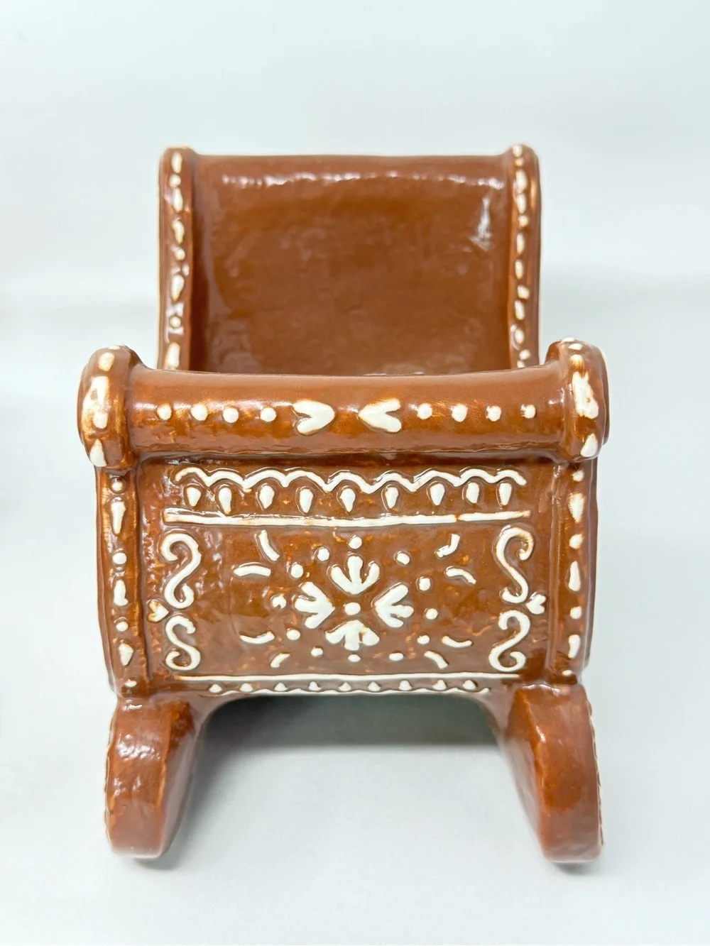 Pottery Barn Handcrafted Ceramic Gingerbread Reindeer & Sleigh Set NEW